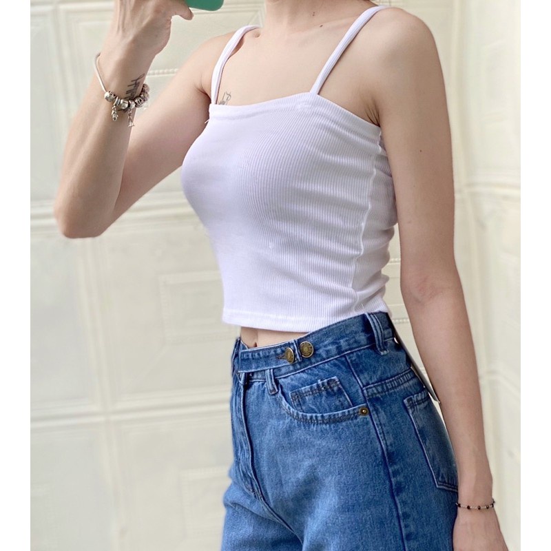 Áo 2 Dây Chất Thun Tăm, Bền Phom, Mát, Mịn, Phong Cách, 1 Size 38-60KG, Dài che rốn