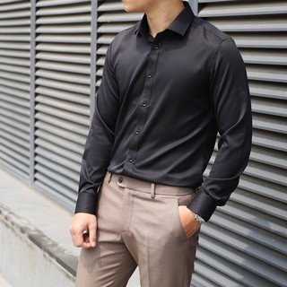 Áo Sơ Mi Lụa Trơn, Không Nhăn Cao Cấp, Phong Cách Lịch Lãm