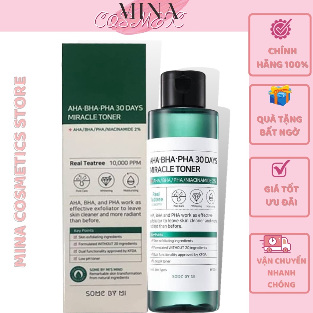 Toner Dưỡng Ẩm [Hết Mụn 100% -Hàng Auth] Nước Hoa Hồng Some By Mi AHA-BHA-PHA 30 Days Miracle Toner 150ml