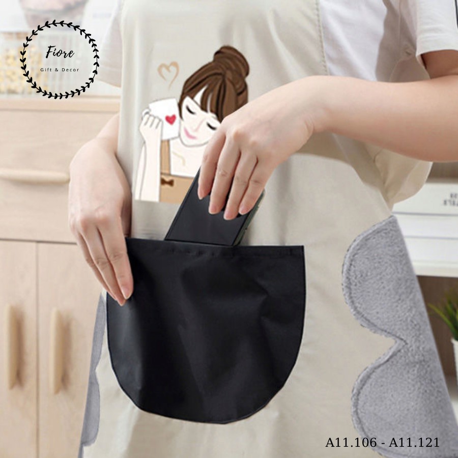 Tạp dề chống thấm nước, đồng phục quán cafe, tạp dề nấu ăn đẹp - họa tiết thiếu nữ uống trà nhiều màu | BigBuy360 - bigbuy360.vn