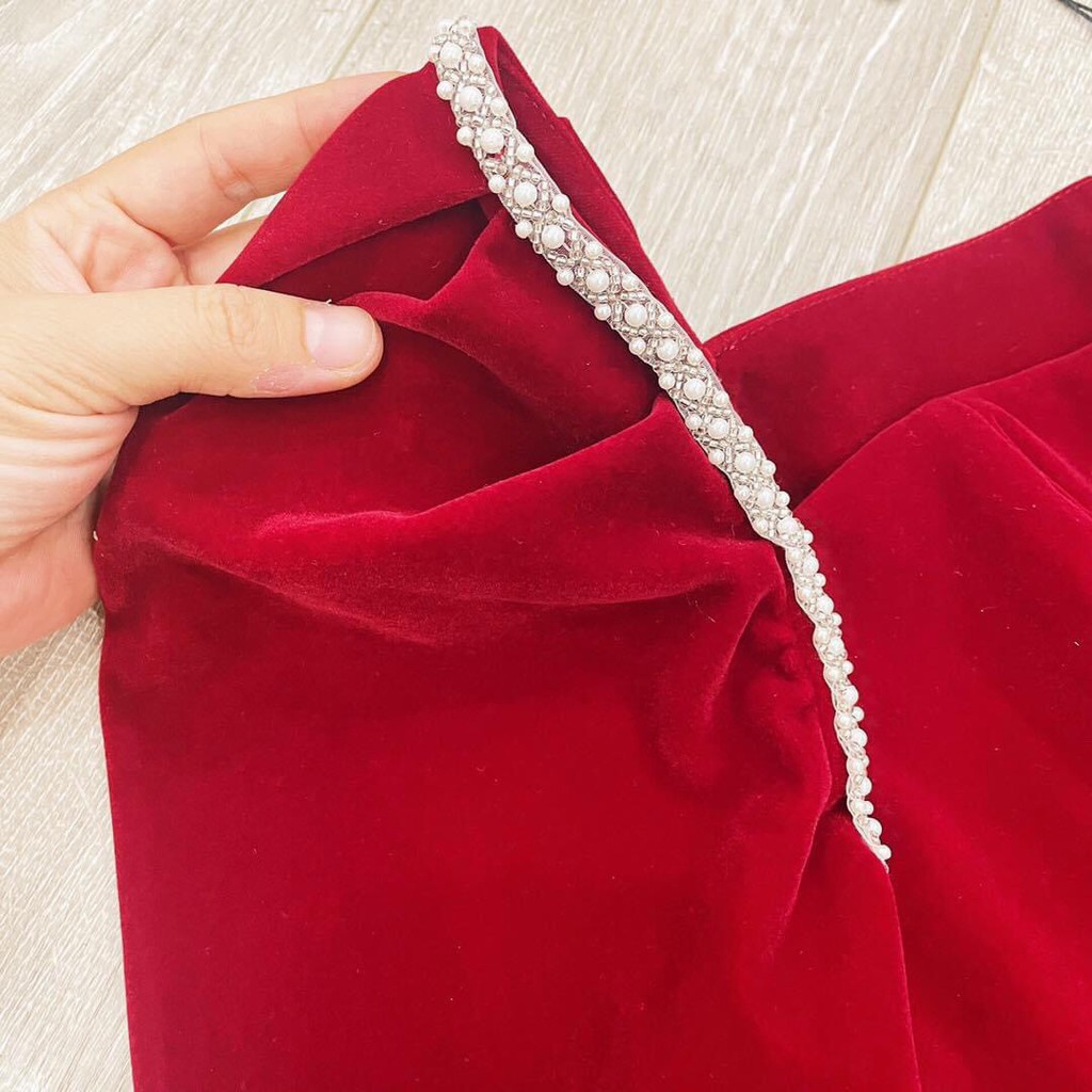 Váy Nhung đỏ cổ vuông V1770 - MiMo Shop phân phối chính thức