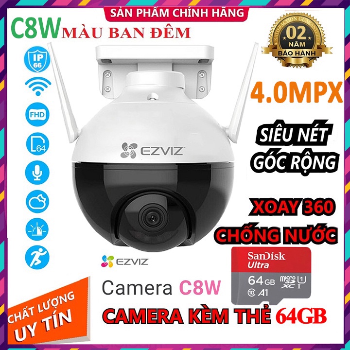 Camera Ngoài Trời Wifi EZVIZ C8W Full HD 4.0MP 1080P SIÊU NÉT Xoay 360 độ Tích hợp AI -BAN ĐÊM CÓ MÀ