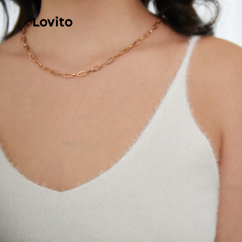 Lovito Áo dệt kim đơn giản thường Camis L21EN016 (Trắng)
