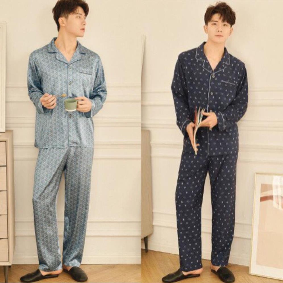Đồ bộ Pijama dài tay nam, chất lụa satin cao cấp mềm mại, nhẹ và mát, không phải phi lụa nhé. Size L-2XL 👑 ཾ