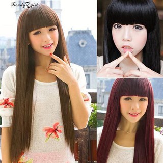 Bộ tóc giả thẳng dài mái ngang kích thước 75cm