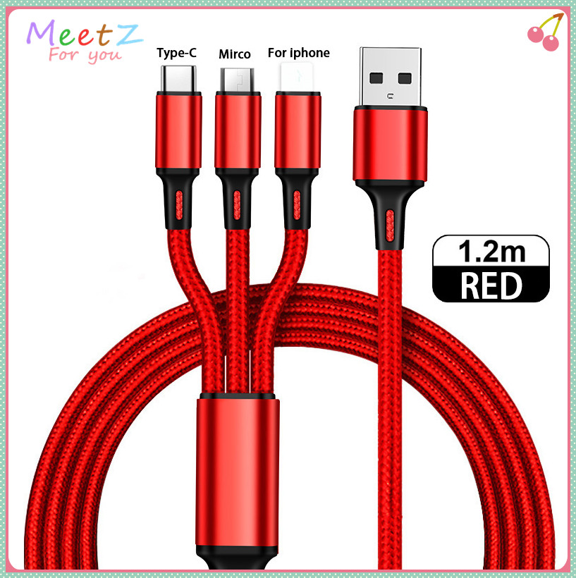 Dây Cáp Sạc 3 Trong 1 Cổng Micro Usb Type C Thích Hợp Cho Samsung Iphone Oppo Vivo Redmi Oneplus Huawei