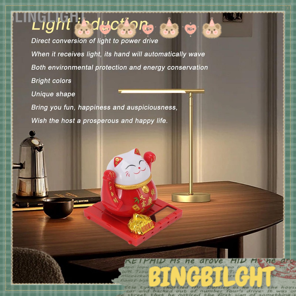 Blinglight Năng Lượng Mặt Trời Mèo Vẫy Vật Trang Trí Của Cải Đón May Mắn Tượng Linh Cho Gia Đình Xe Hơi Màu Đỏ