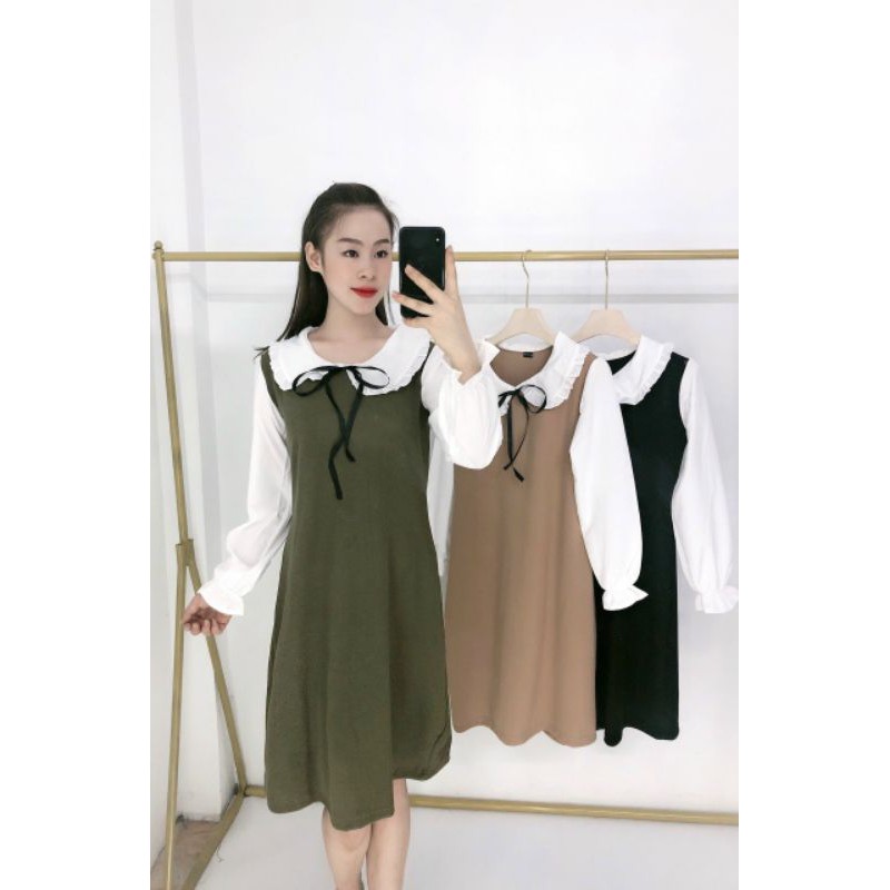 Váy dài tay xuông len tăm,pha sơ mi.Từ 75kg đổ xuống.bầu bí bon chen thoải mái nhé.sỉ inbox