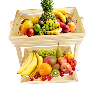 Giỏ gỗ đựng hoa quả, trái cây- Giá để rau củ - Giá đựng đồ ăn nhẹ quả đẹp, tiện dụng (loại 2 tầng)