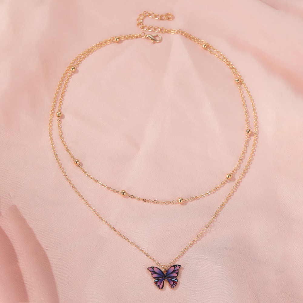 Vibrant-colored Butterfly Pendant with Lovely Pearl Beads for Women