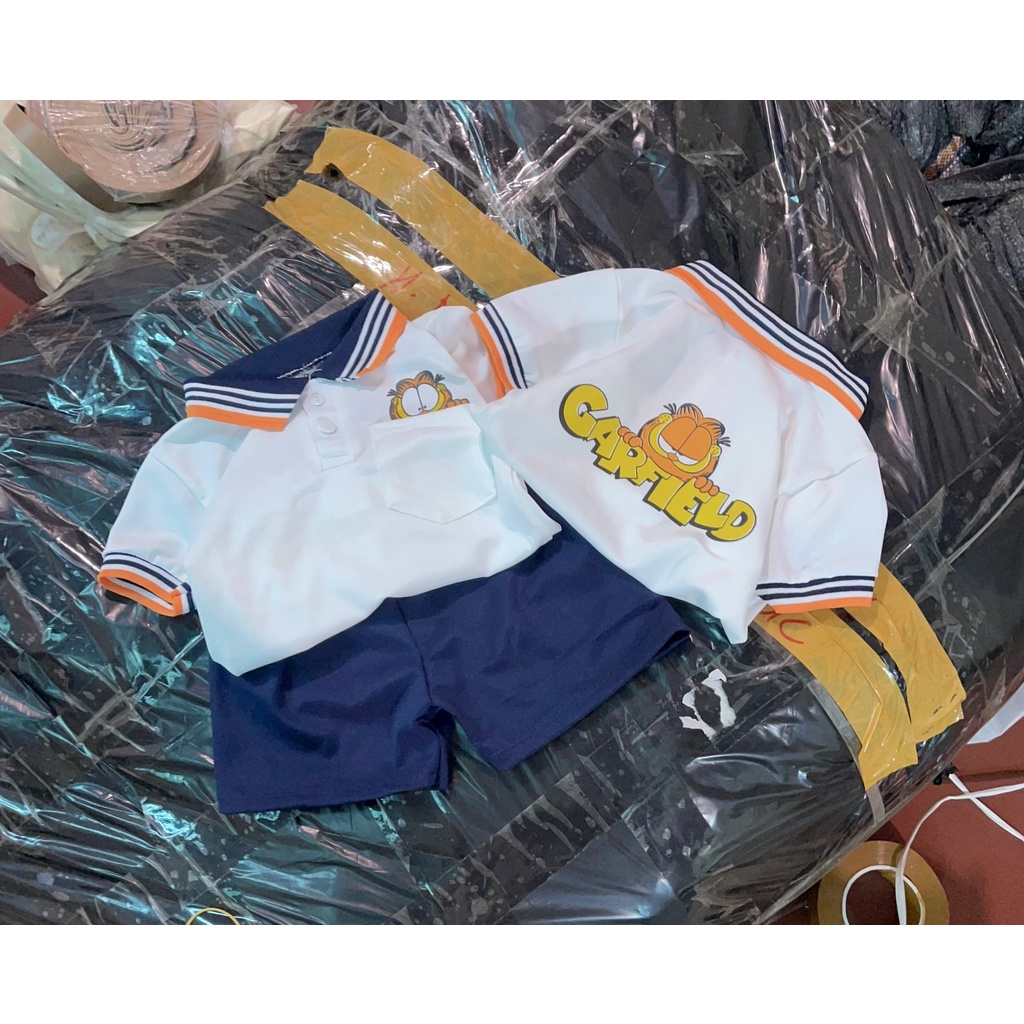 Bộ bé trai cổ bẻ kẻ viền tay và quần đùi XHN1026