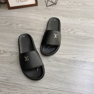 [FRESHIP] Dép nam quai ngang XỊN hai quai mới - Dép nam LV da bò thật