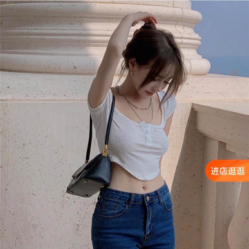 Áo croptop LORI nữ vạt bầu cúc cài - NHA