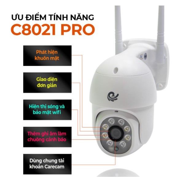 Camera IP Wifi CareCam HK20/CC8021Pro FHD1080 - 2.0Mpx, nhận diện khuân mặt, quay đêm có màu, xoay 360 độ