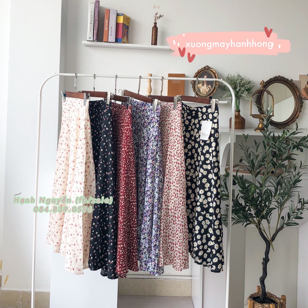 Giá sỉ Chân váy hoa vintage chiffon Ulzzang hai lớp dáng dài
