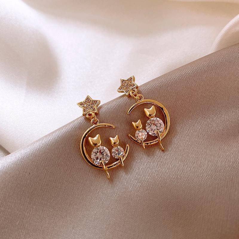 Korean-StyleINS2020New Trendy Cat Earrings Korean Graceful Online Influencer Earrings925Silver Pin Eardrops High-Grade Earrings for Women