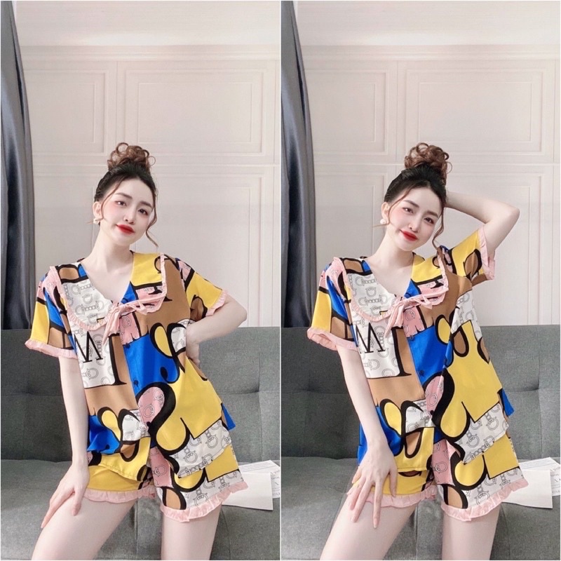 Đồ bộ nữ bigsize lụa nhật hoạ tiết cao cấp, Đồ mặc nhà pijama chất lụa form rộng