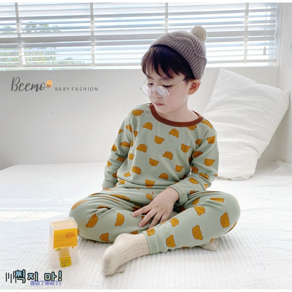 Bộ cotton Beemo hình mặt gấu in tràn 3 màu size 80 - 130
