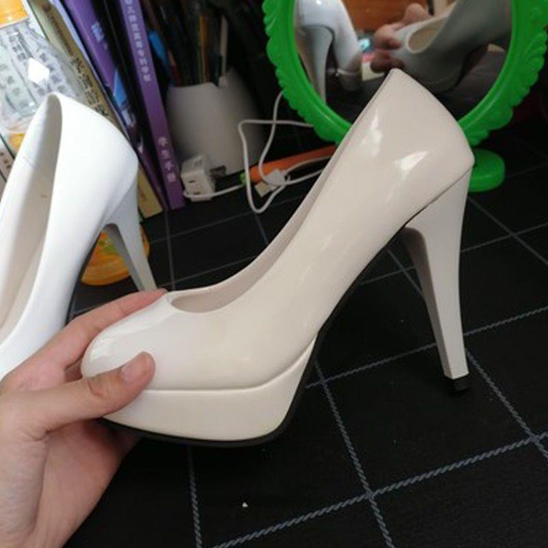 Giày Cao Gót 10cm Mũi Tròn Chất Liệu Da Bóng Chống Thấm Nước Thời Trang Mùa Xuân 2022