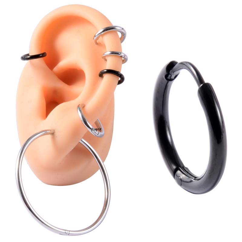 Khuyên tai tròn bằng thép không gỉ đơn giản cá tính cho nam và nữ
