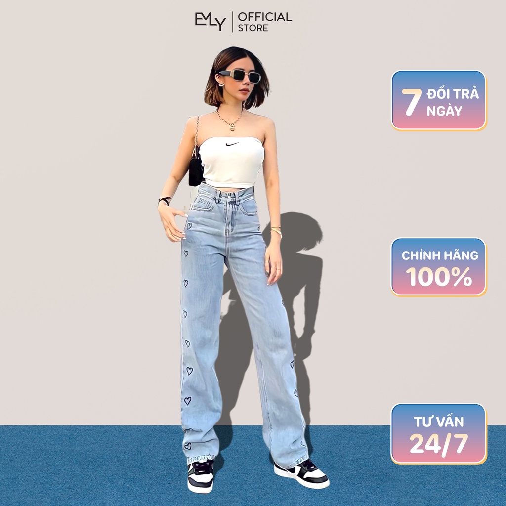 Quần jean nữ ống rộng Emilyshop ulzzang