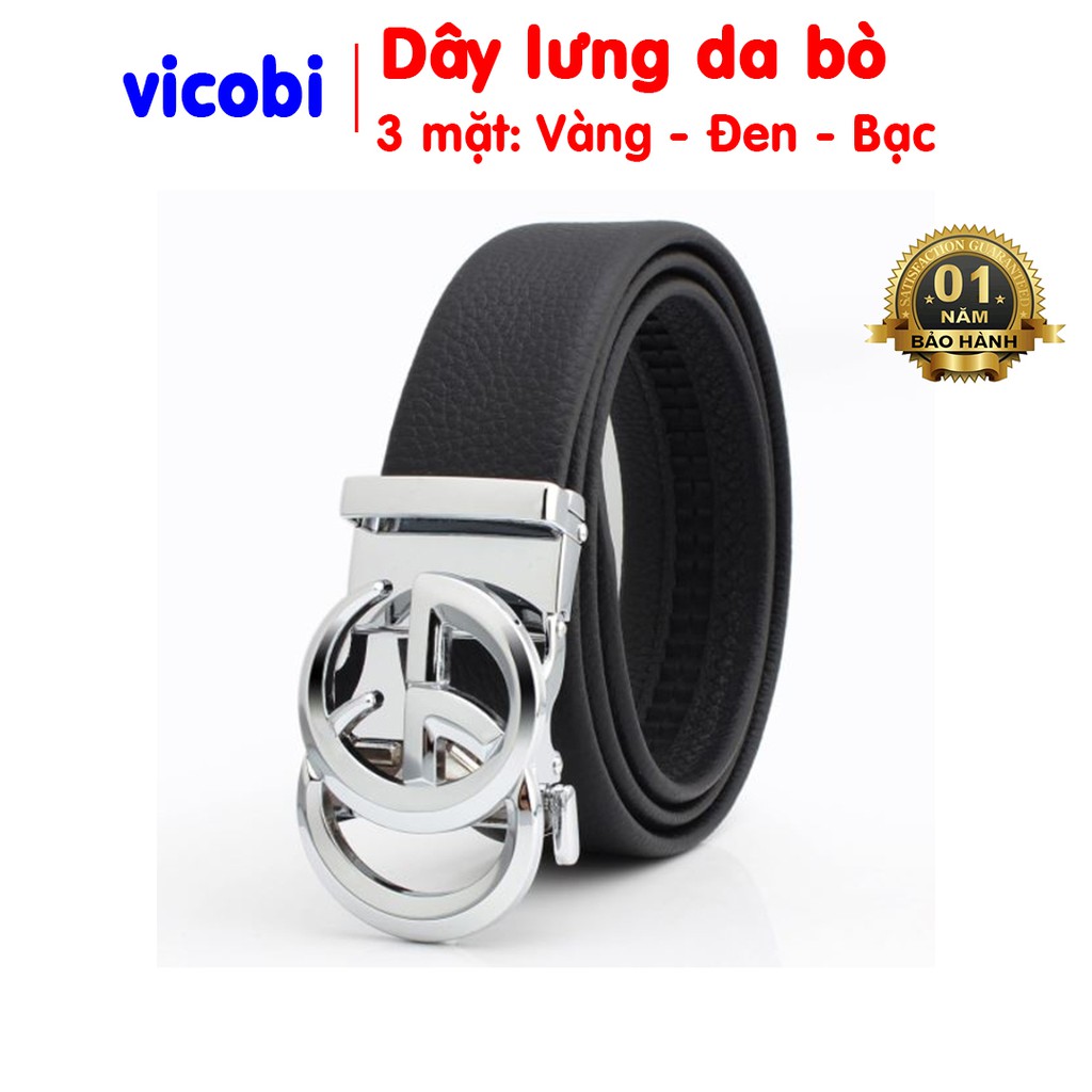 Dây lưng Nam Da Bò khóa tự động GGC Vicobi , thắt lưng 3,5cm mặt hợp kim 3 màu, made in VietNam