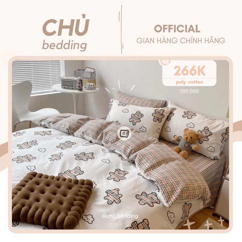 Bộ chăn ga gối poly cotton Gấu teddy đáng iu FULL 4 MÀU | BigBuy360 - bigbuy360.vn