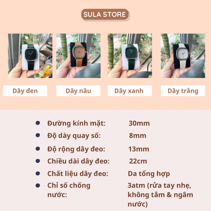 Đồng hồ nữ đeo tay mặt vuông SULAUNO chính hãng dây da đẹp giá rẻ