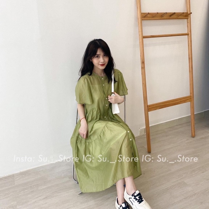 [Ảnh thật/Video]Đầm voan tơ Little kèm hai dây mặc trong hàng đẹp thiết kế cúc ngực tiểu thư Đầm maxi dámg dài đi biển