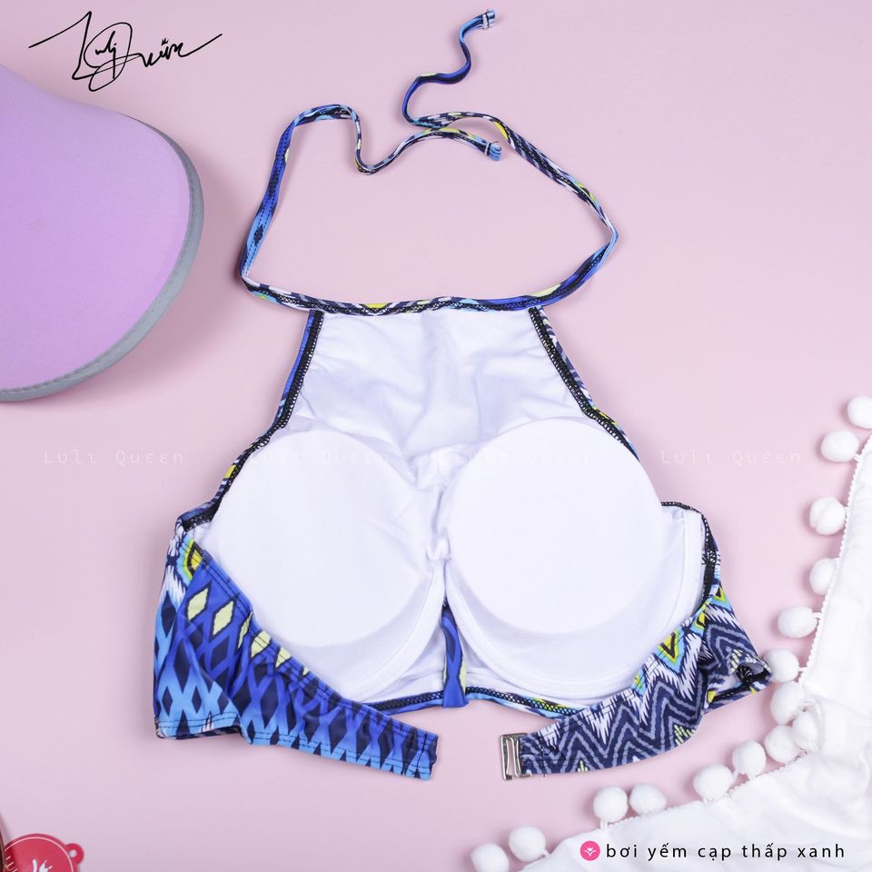 Bikini hai mảnh yếm xanh hai dây quần cạp cao