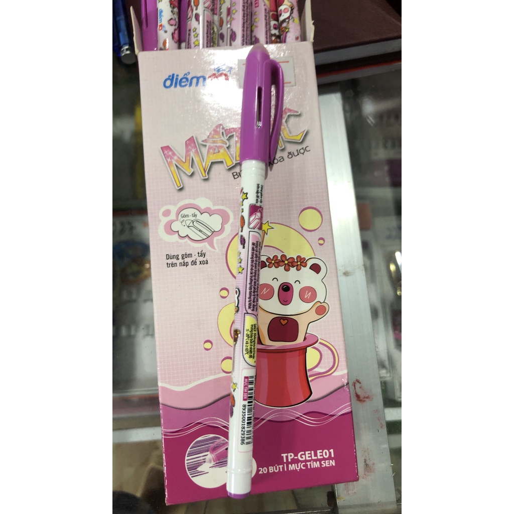 Bút gel xóa được Thiên Long Điểm 10 TP-GELE01 Mazzic (1 hộp 20 chiếc) màu mực tím, xanh
