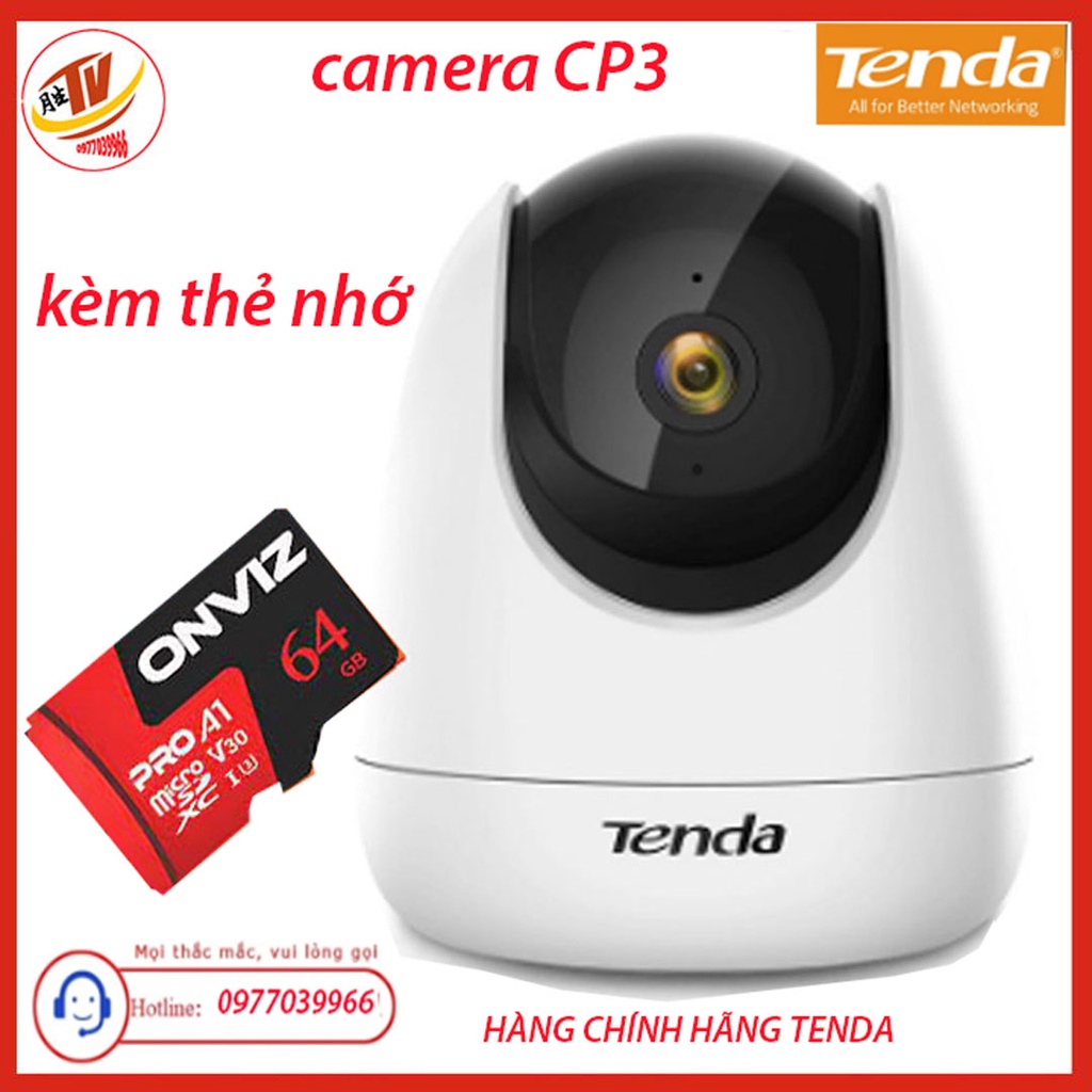 [kèm thẻ 32gb 64gb] Camera IP Wifi xoay 360 TENDA CP3 full HD 1080p, hàng chính hãng bảo hành 24 tháng