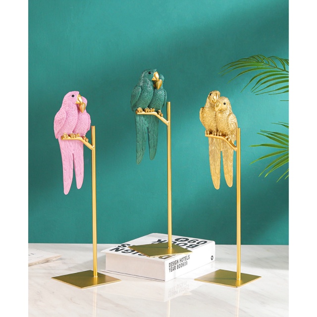 Tượng trang trí hình con vẹt cao cấp sang trọng- cặp vẹt decor trang trí phù hợp nhiều không gian phòng khách-cao 38cm
