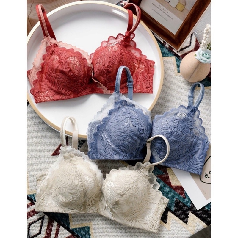 Áo ngực ren lá không gọng  đệm dày nâng ngực cao cấp( bán thêm quần cùng bộ)