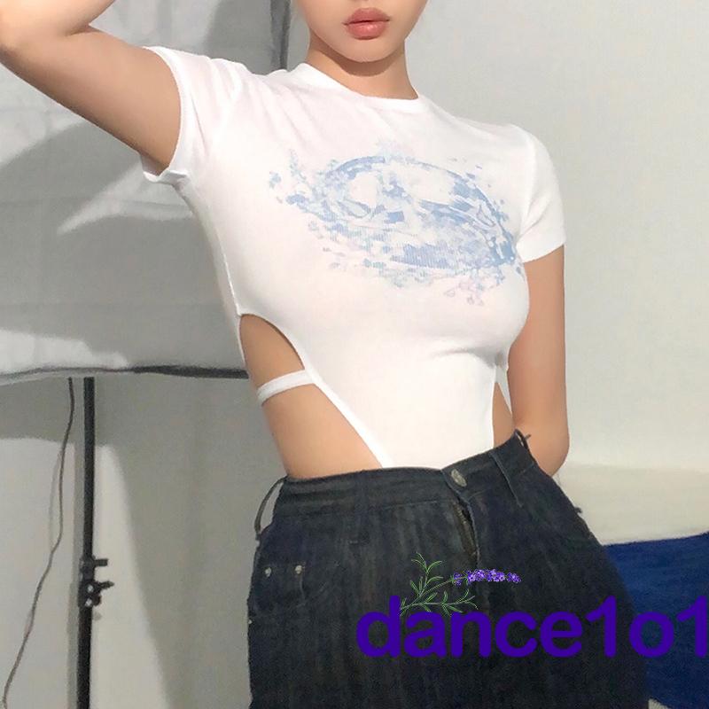 Áo thun nữ ngắn tay cổ tròn hở eo quyến rũ