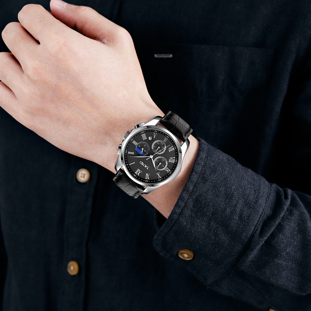 Đồng Hồ Quartz Mặt Trăng Dây Da Chống Thấm Nước SKMEI