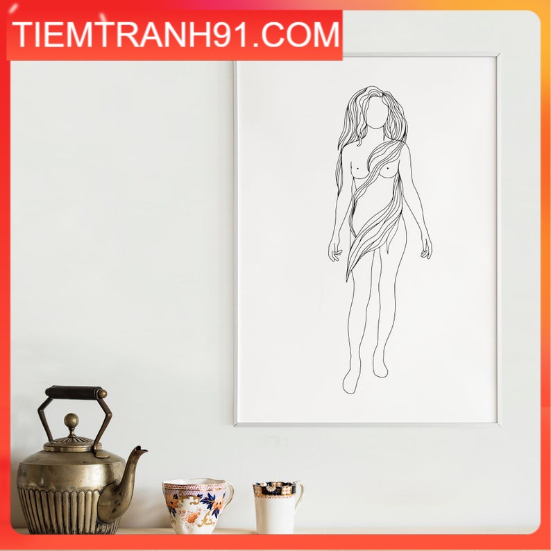 Tranh treo tường | Tranh Curvy Woman Art Print, Body Positive Art, Woman Line Drawing, Female Figure Art