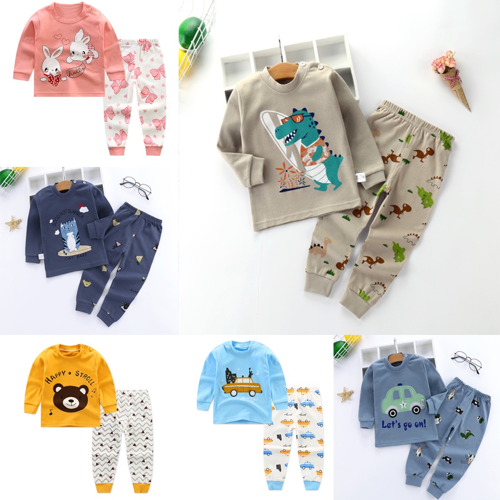 Bộ cotton dài tay cho bé mùa thu đông, chất vải co giãn thoải mái cho bé từ 1 - 9 tuổi