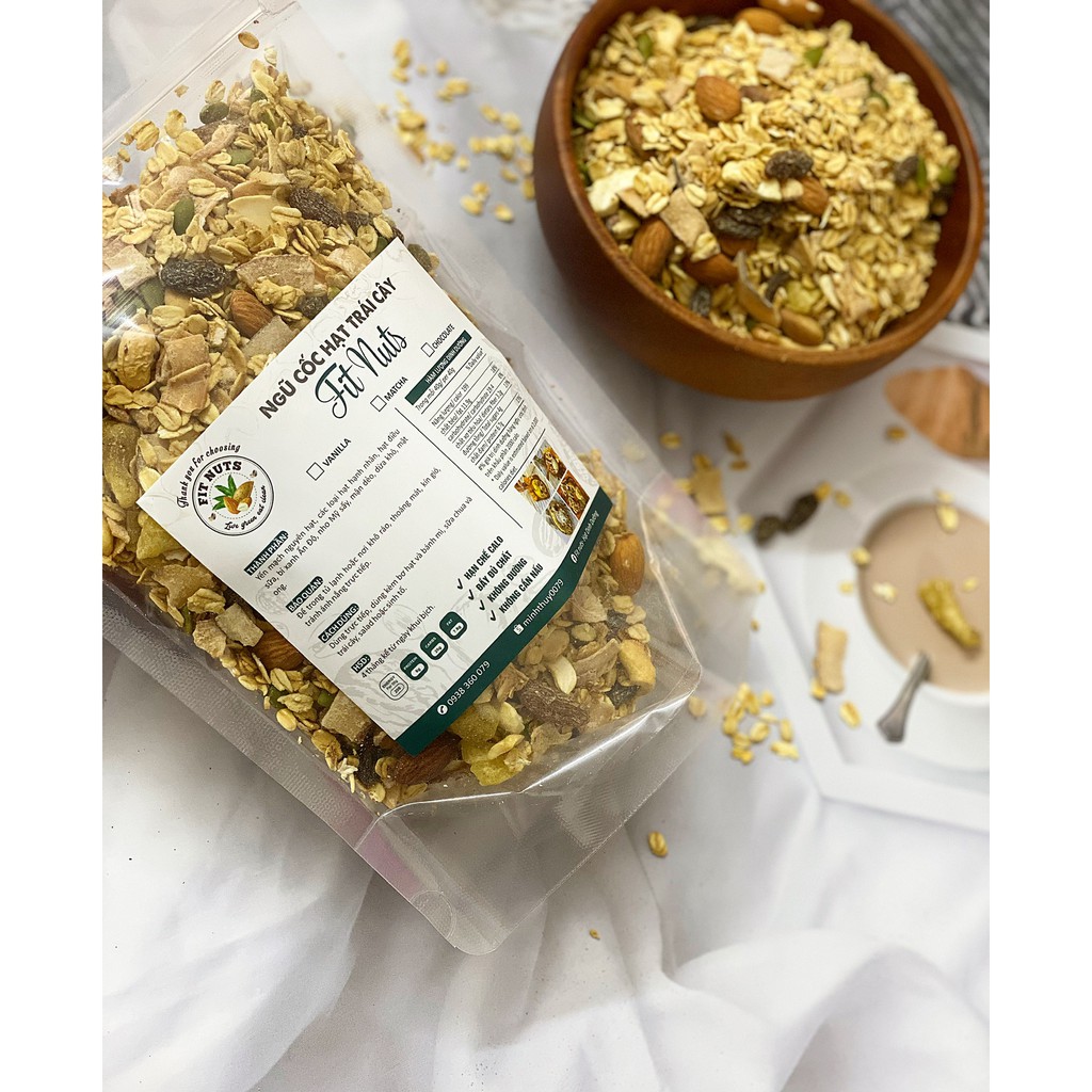 Ngũ cốc ăn kiêng giảm cân - không đường 500g Ngũ Cốc Granola Vị Quế Mật Ong  Fit Nuts
