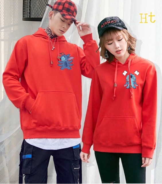 Áo hoodie nỉ mũ stich logo chó tai thỏ