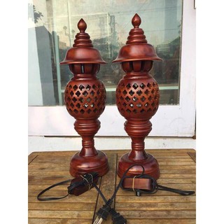 CẶP ĐÈN TỔ ONG GỖ TRÀM CAO 34CM