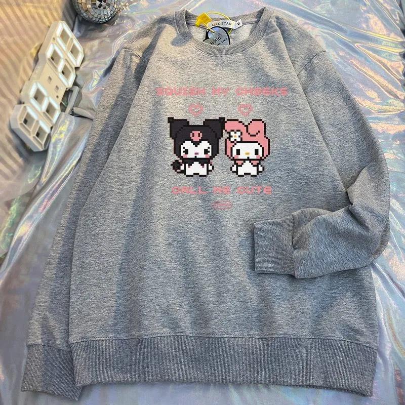 Áo sweatshirt cổ tròn viền gân sọc in hình Kuromi thời trang thu đông phong cách Nhật Bản 2022 cho nữ sinh