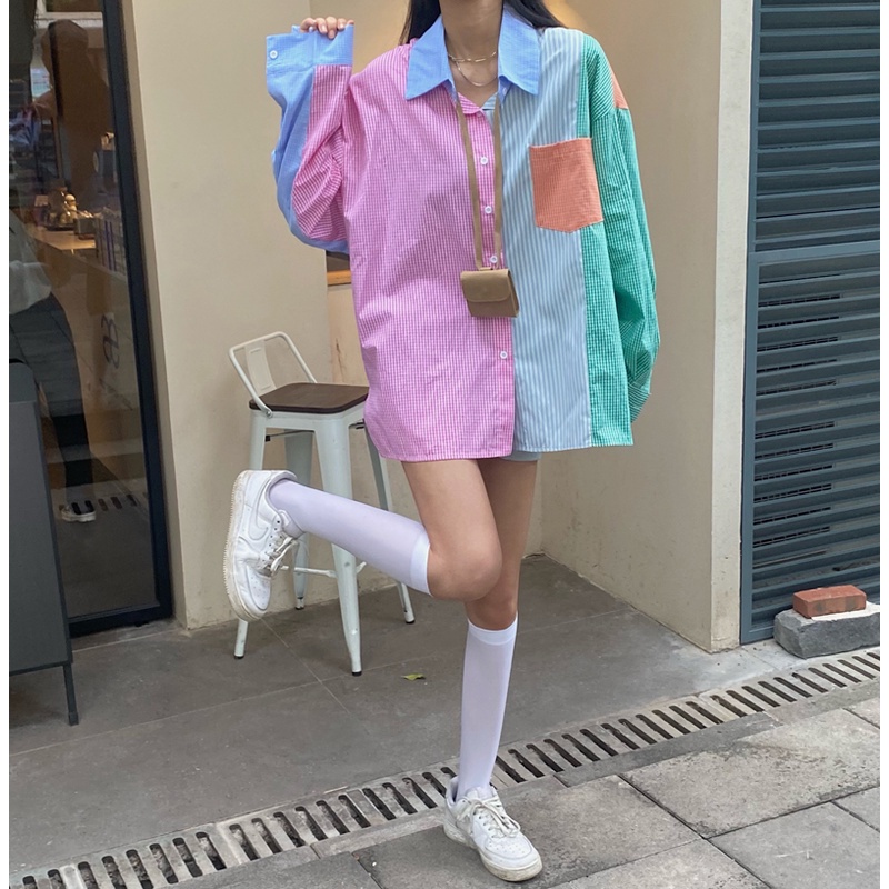 Áo sơ mi tay dài dáng rộng kẻ sọc thời trang cá tính