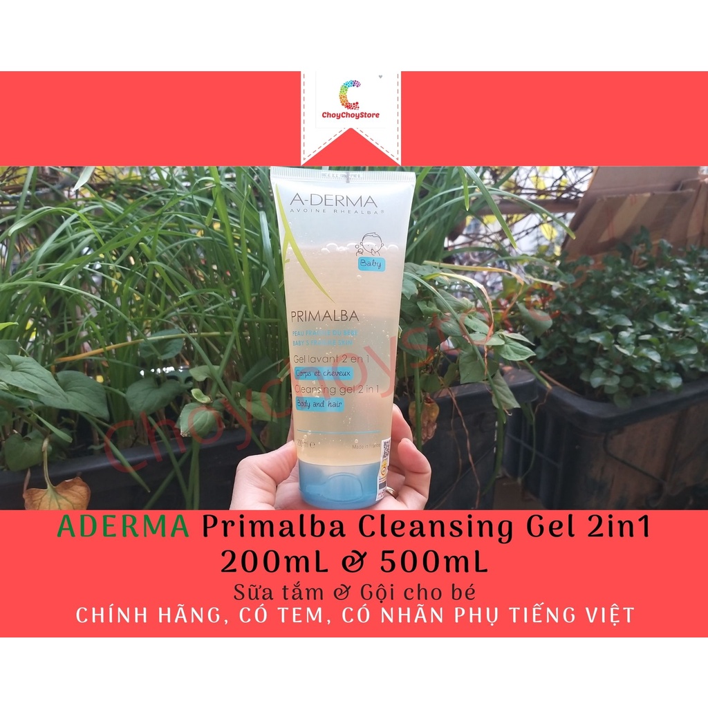 [TEM CTY] Sữa tắm gội  ADERMA Primalba Cleansing Gel 2in1 200mL &amp; 500mL - A-Derma dịu nhẹ cho tóc và cơ thể em bé