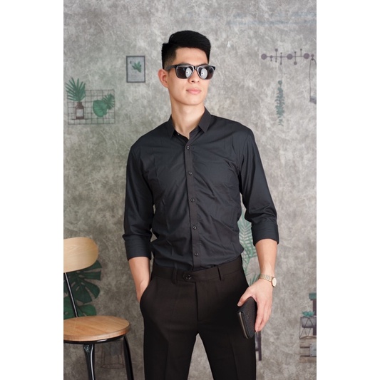 Sơ mi đen - trắng nam, sơ mi dài tay nam, cổ bẻ  phong cách Hàn Quốc, sơ mi công sở vải không nhăn