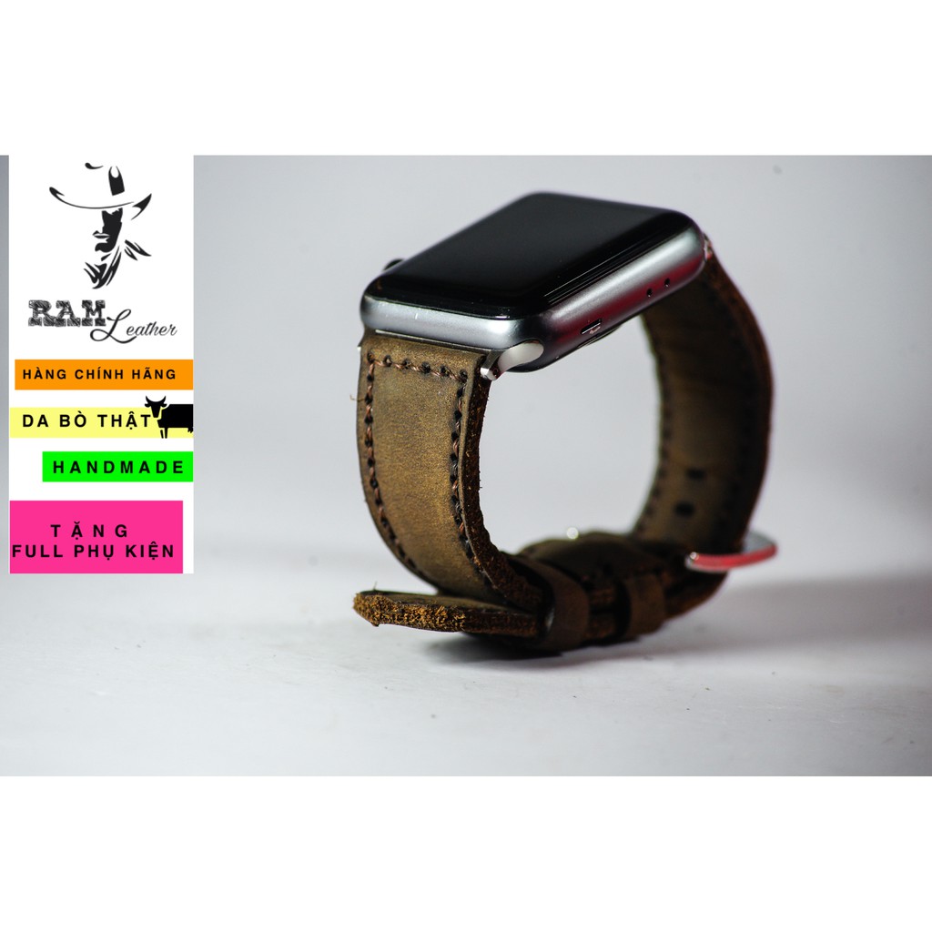 Dây Apple Watch , iWatch , iphone Watch da bò nâu đất RAM Leather 1950