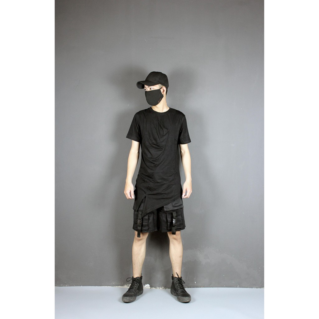 Áo thun Unisex nhăn thân áo, vạt xẻ dài Lexuza 156