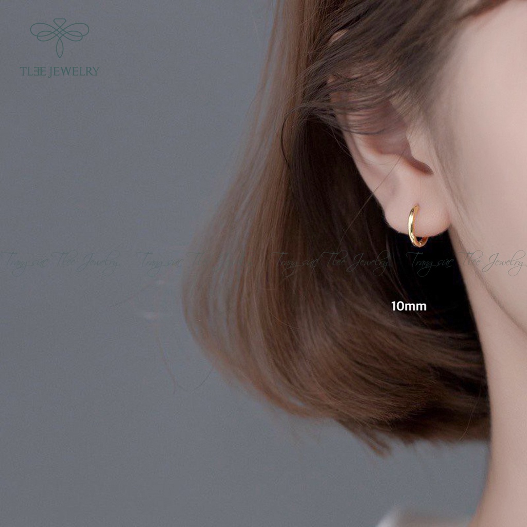 Khuyên tai bạc unisex TLEE tròn trơn chốt bấm nhiều size NCJ B0121