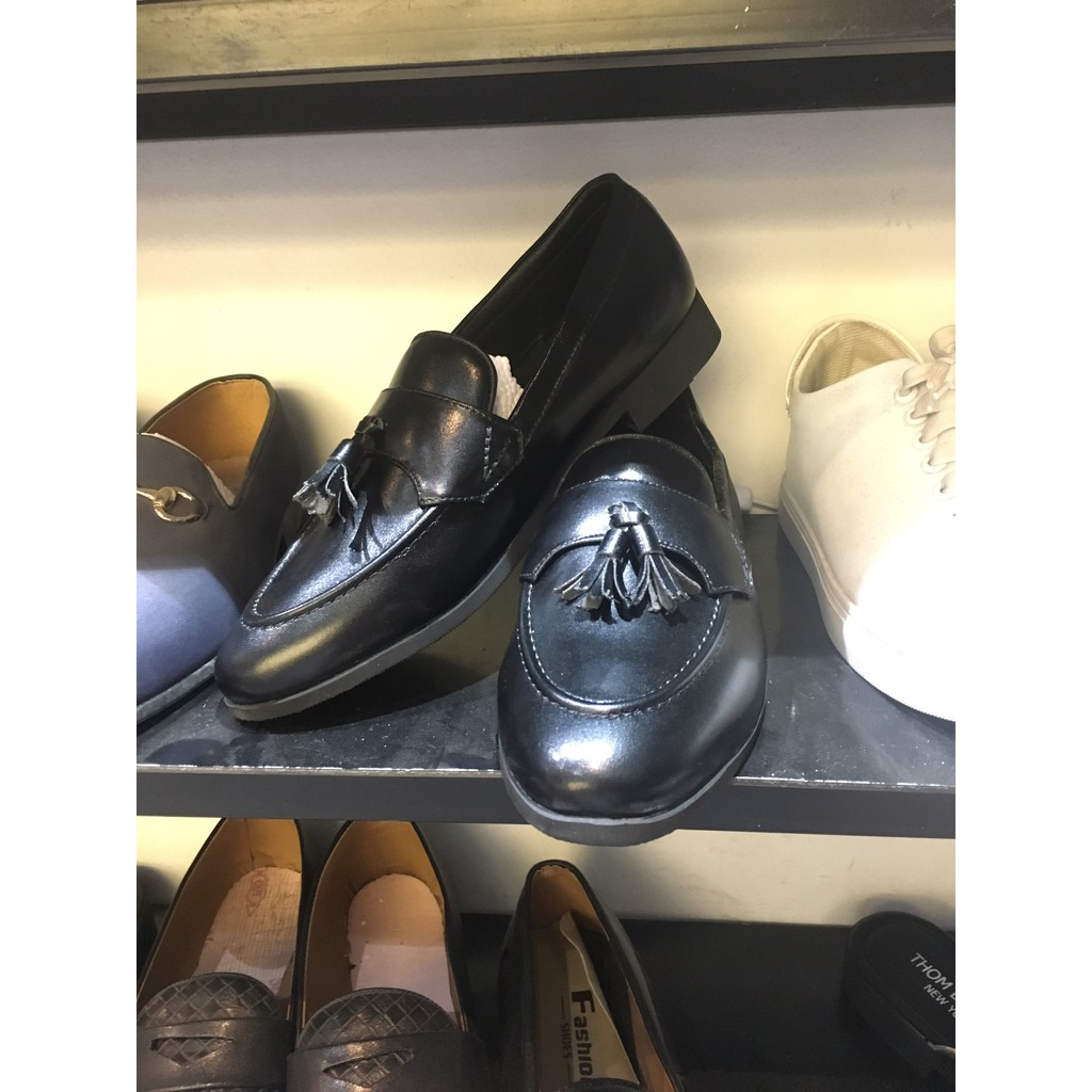Giày Penny Loafer Black,White - Da Bò Đế Phíp Gỗ sang Trọng