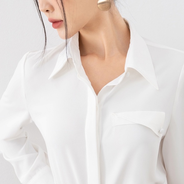 Áo Sơ Mi Cổ Đức Túi Giả Dài Tay Thời Trang Công Sở By LEMIA Design - 22A260